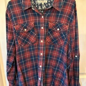 Red and Blue Plaid Button-Up Shirt